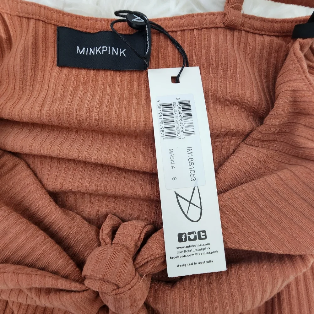 MinkPink Orange Fitted Rib Knit Midi Dress, Size Small - Picture 6 of 9
